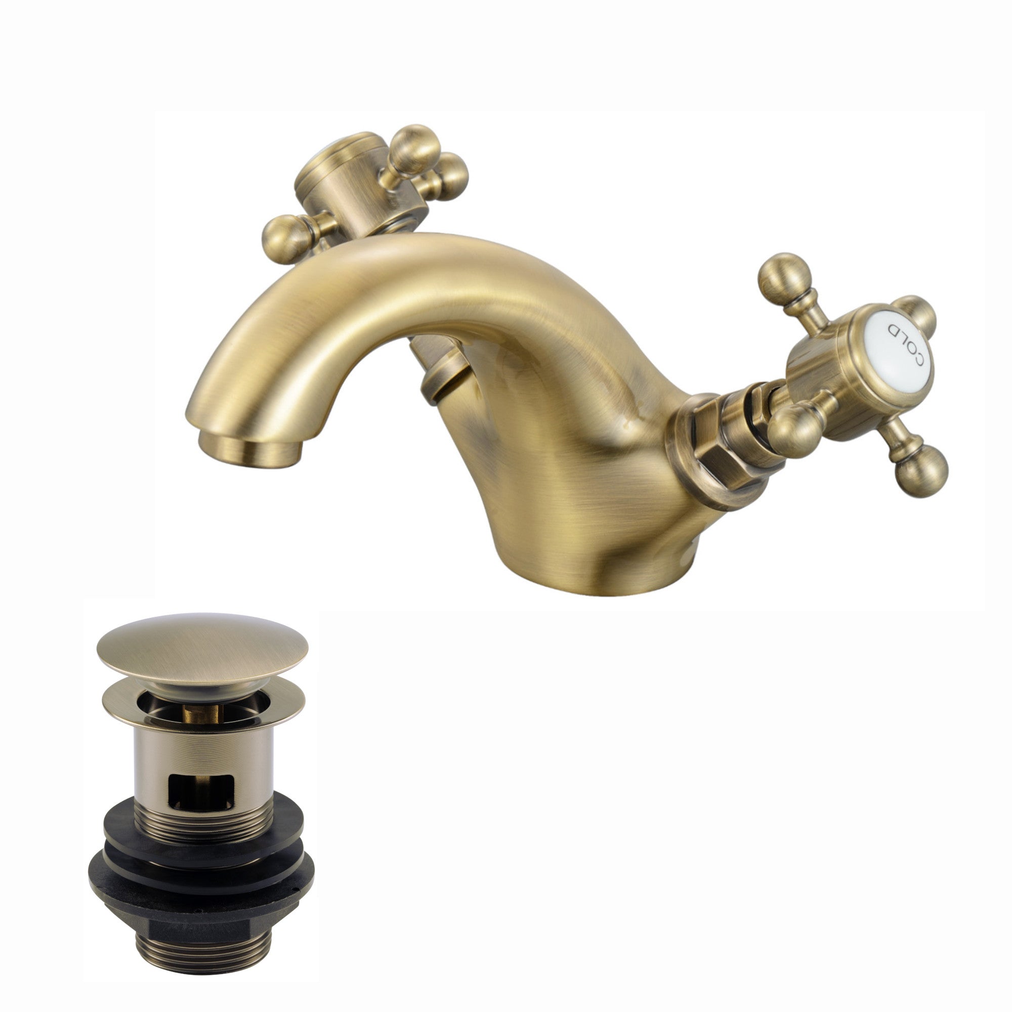 Camberley traditional cross basin mixer tap with slotted waste - antique bronze